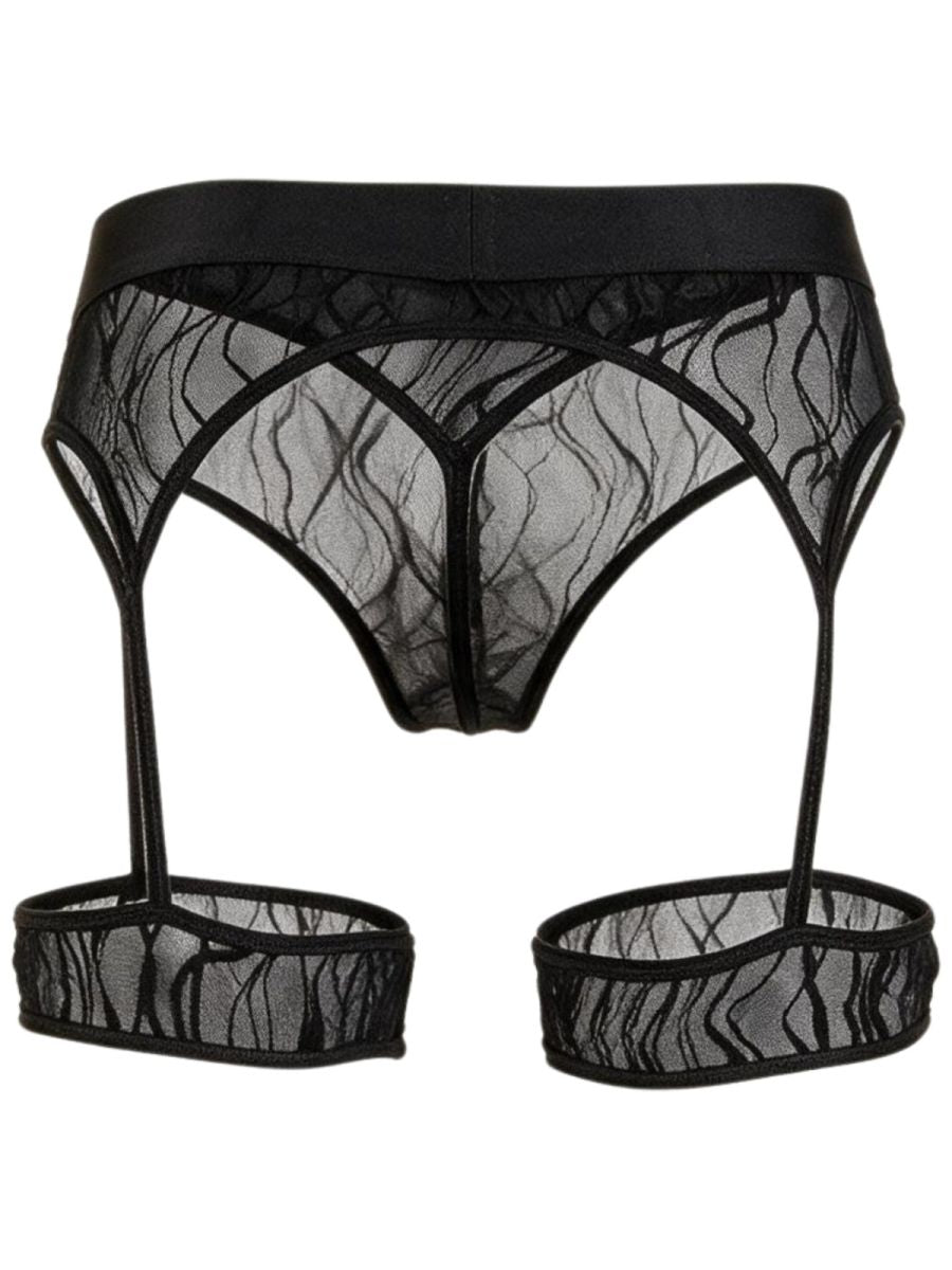 CandyMan 95014 Men's Underwear Seductive Garter Thongs Color Black