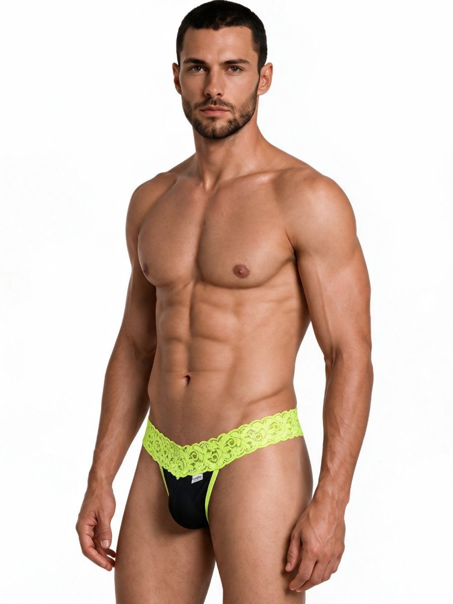 CandyMan 99370 Men's Underwear Sensual Lace Thongs Color Hot Green