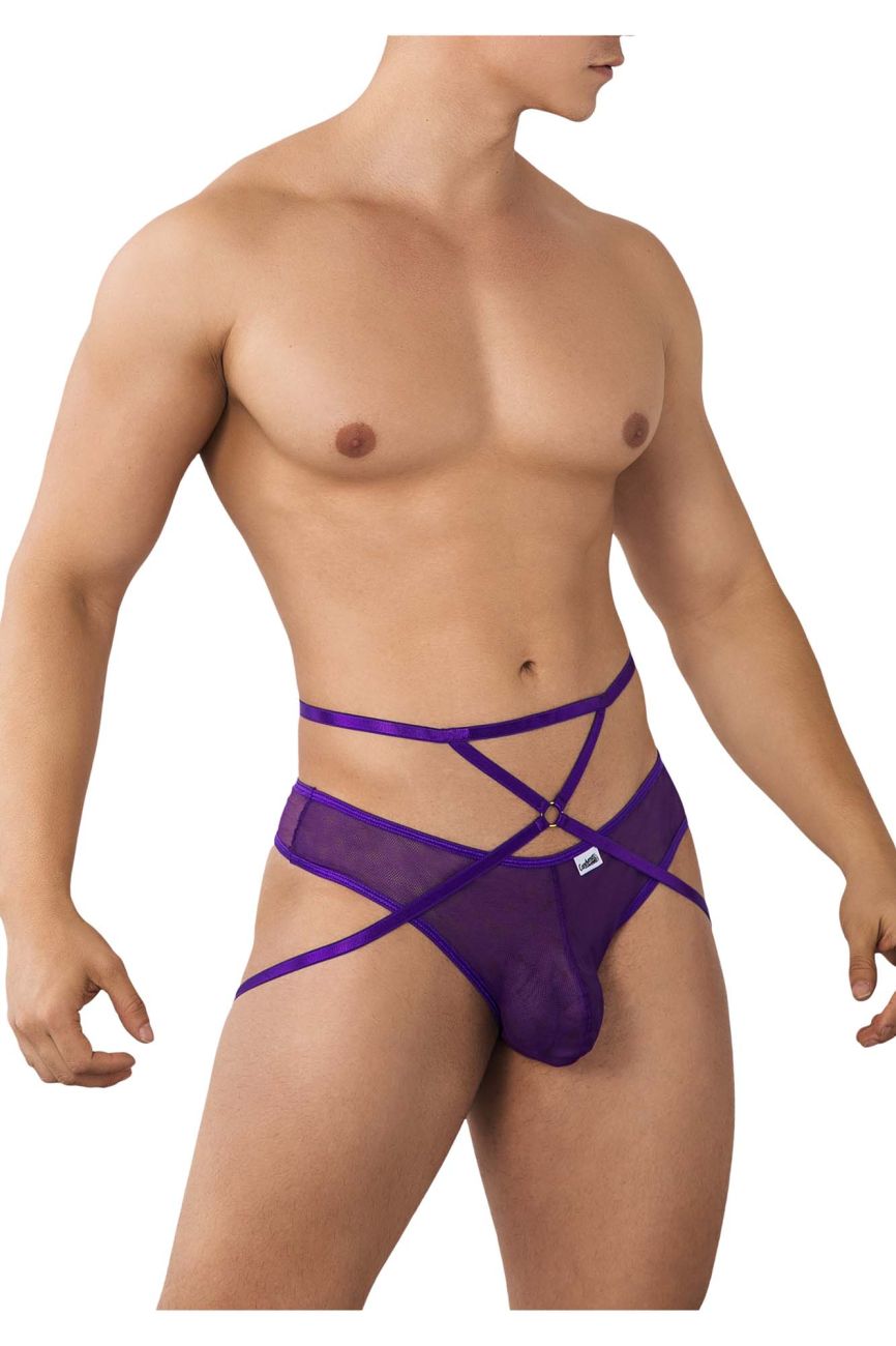 CandyMan Men's Underwear 99640 Mesh Thongs Color Purple