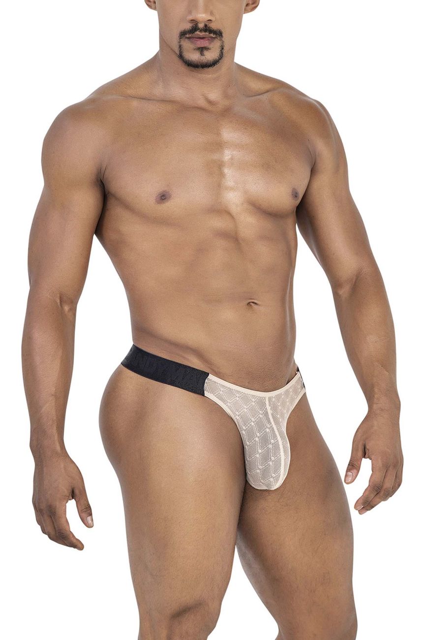 CandyMan Men's Underwear 99771 Mesh Thongs Color Beige