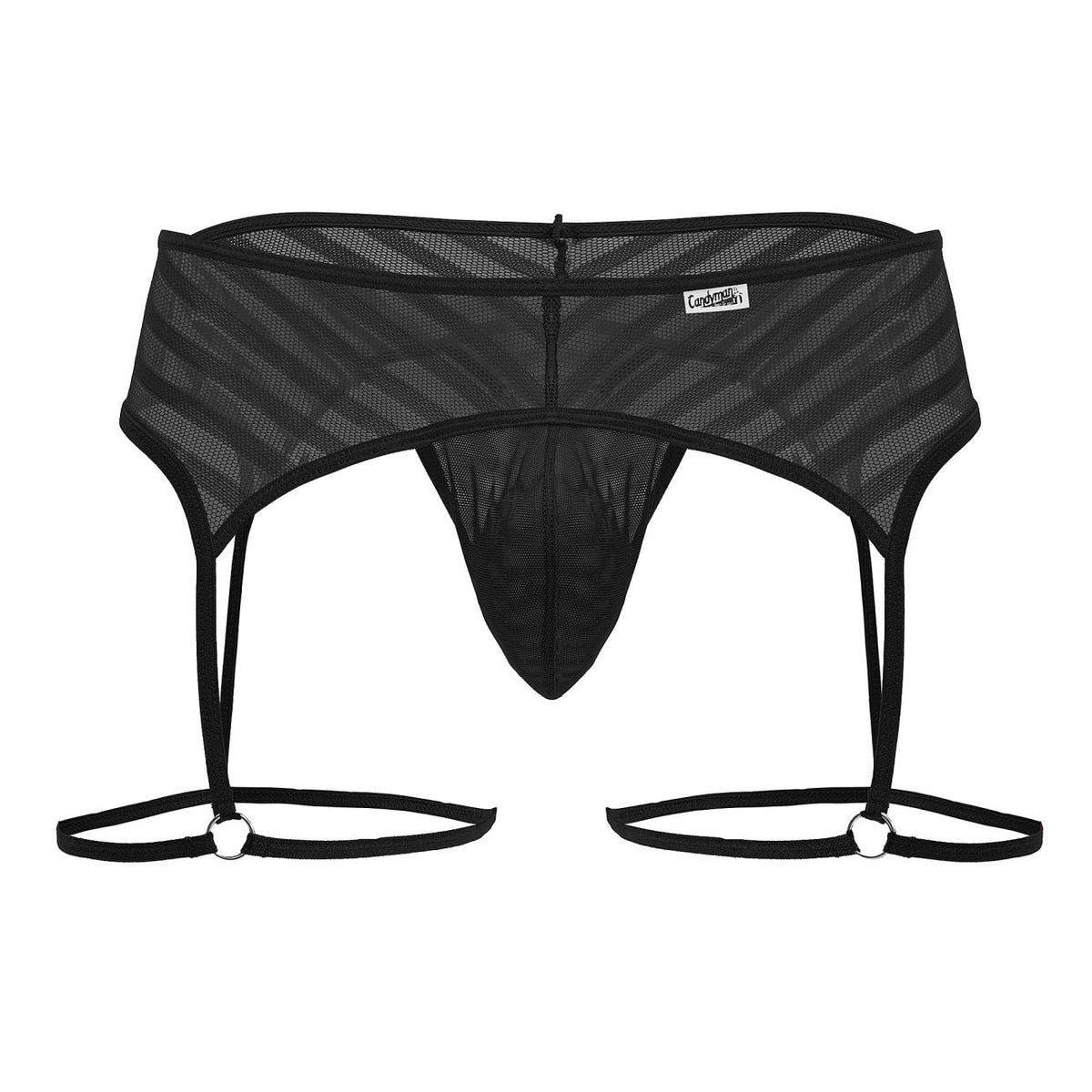 CandyMan Men's Underwear 99792 Mesh Garter Thongs Color Black