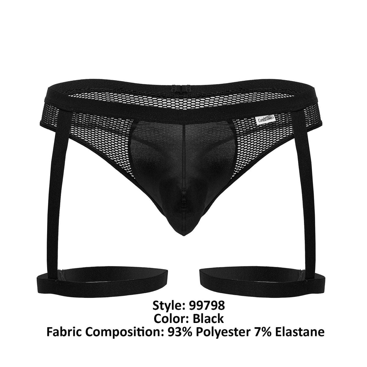 CandyMan Men's Underwear 99798 Garter Mesh Thongs Color Black