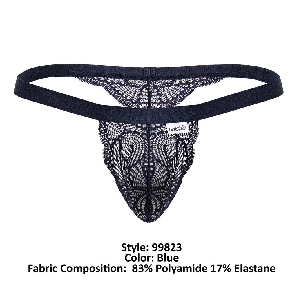 CandyMan Men's Underwear 99823 Lace Thongs Color Blue