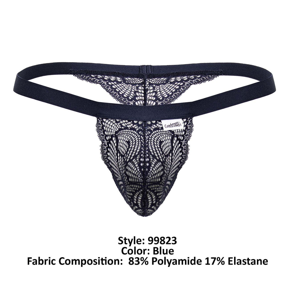CandyMan Men's Underwear 99823 Lace Thongs Color Blue