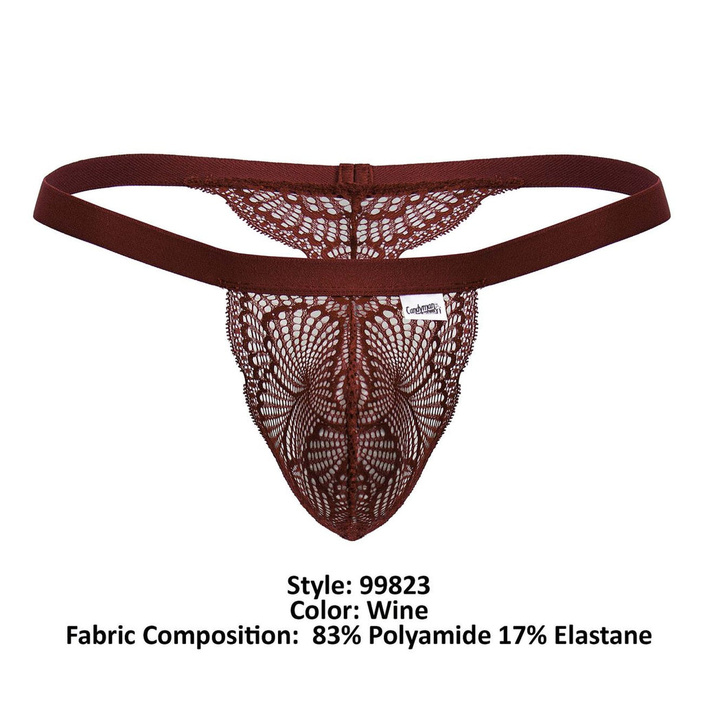CandyMan Men's Underwear 99823 Lace Thongs Color Wine