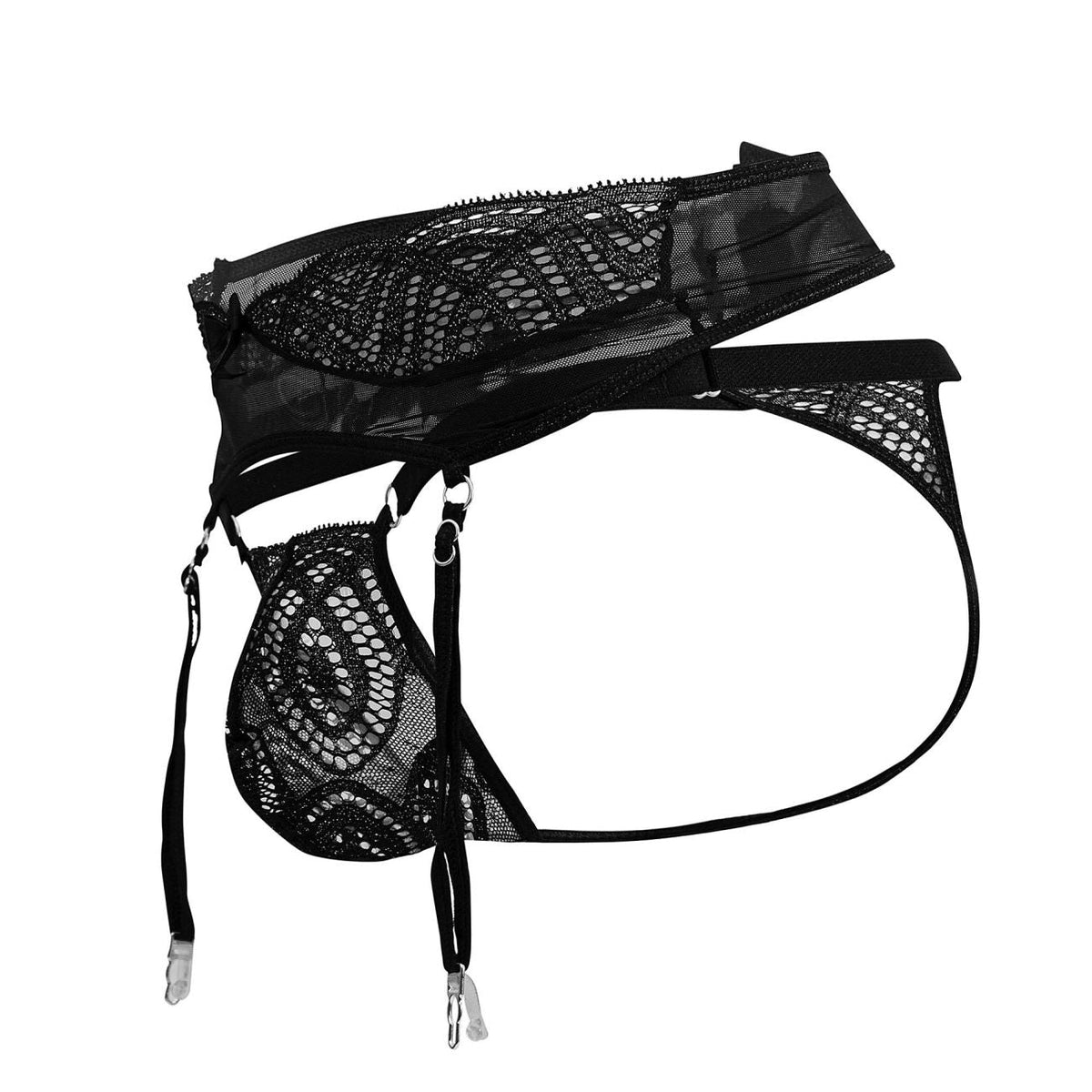 CandyMan Men's Underwear 99837 Lace-Garter Outfit Color Black