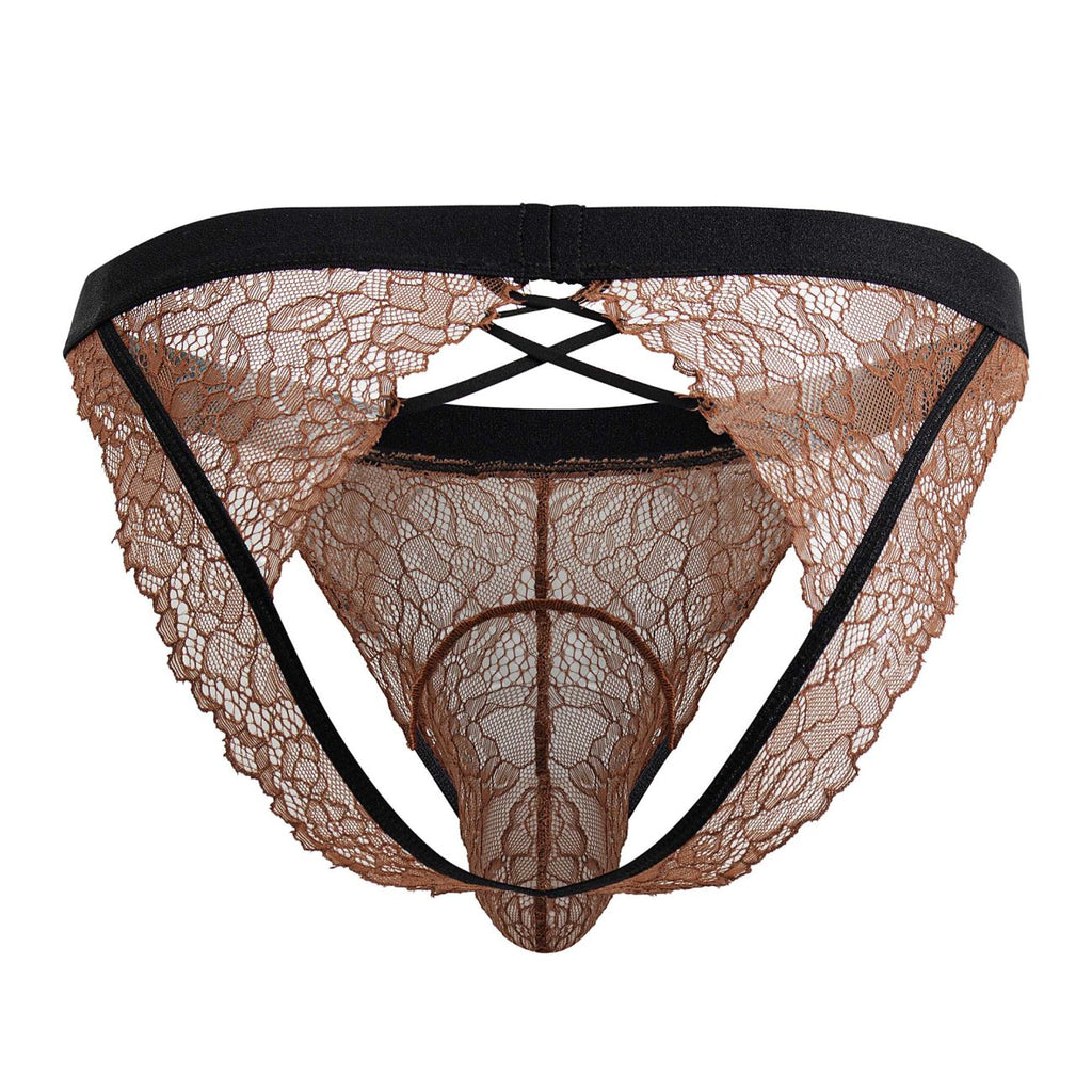 CandyMan Men's Underwear 99853 Lace Jockstrap Color Black-Terracotta