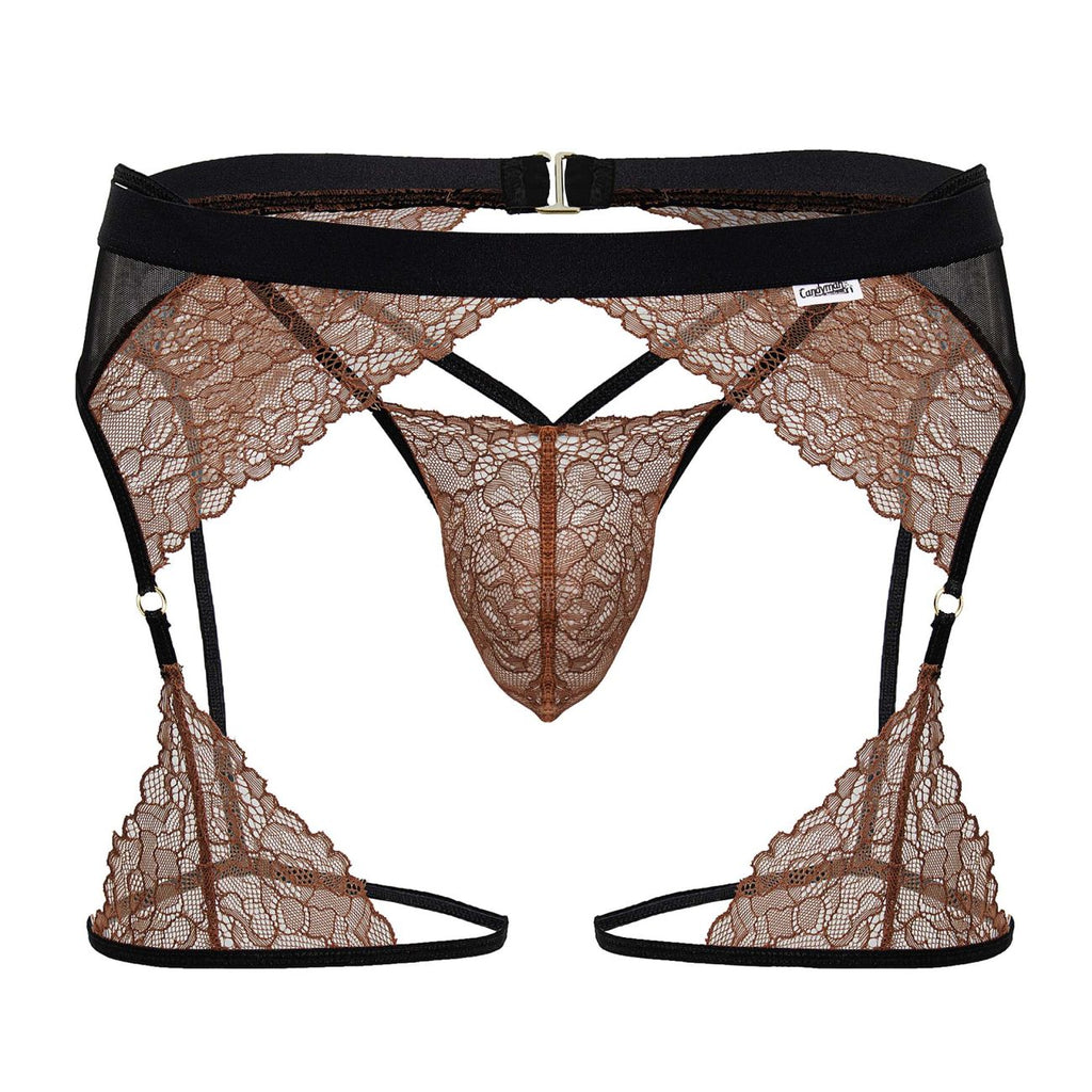 CandyMan Men's Underwear 99854 Lace-Garter Outfit Color Black-Terracotta