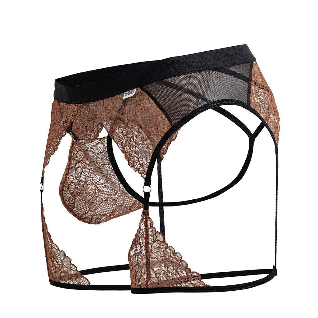 CandyMan Men's Underwear 99854 Lace-Garter Outfit Color Black-Terracotta
