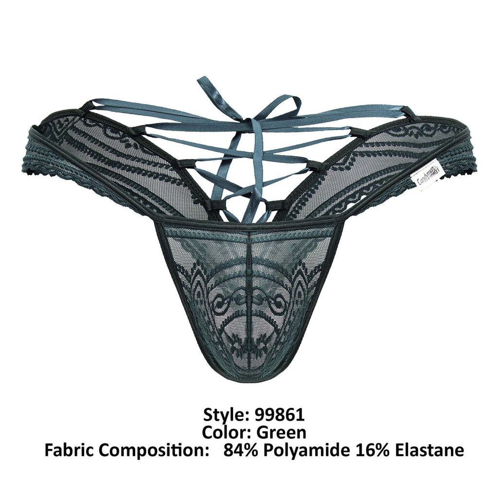 CandyMan Men's Underwear 99861 Lace Thongs Color Green
