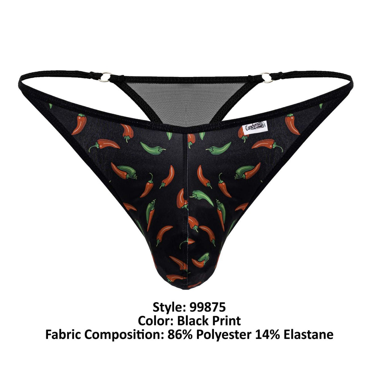CandyMan Men's Underwear 99875 Chili pepper Thongs Color Black Print