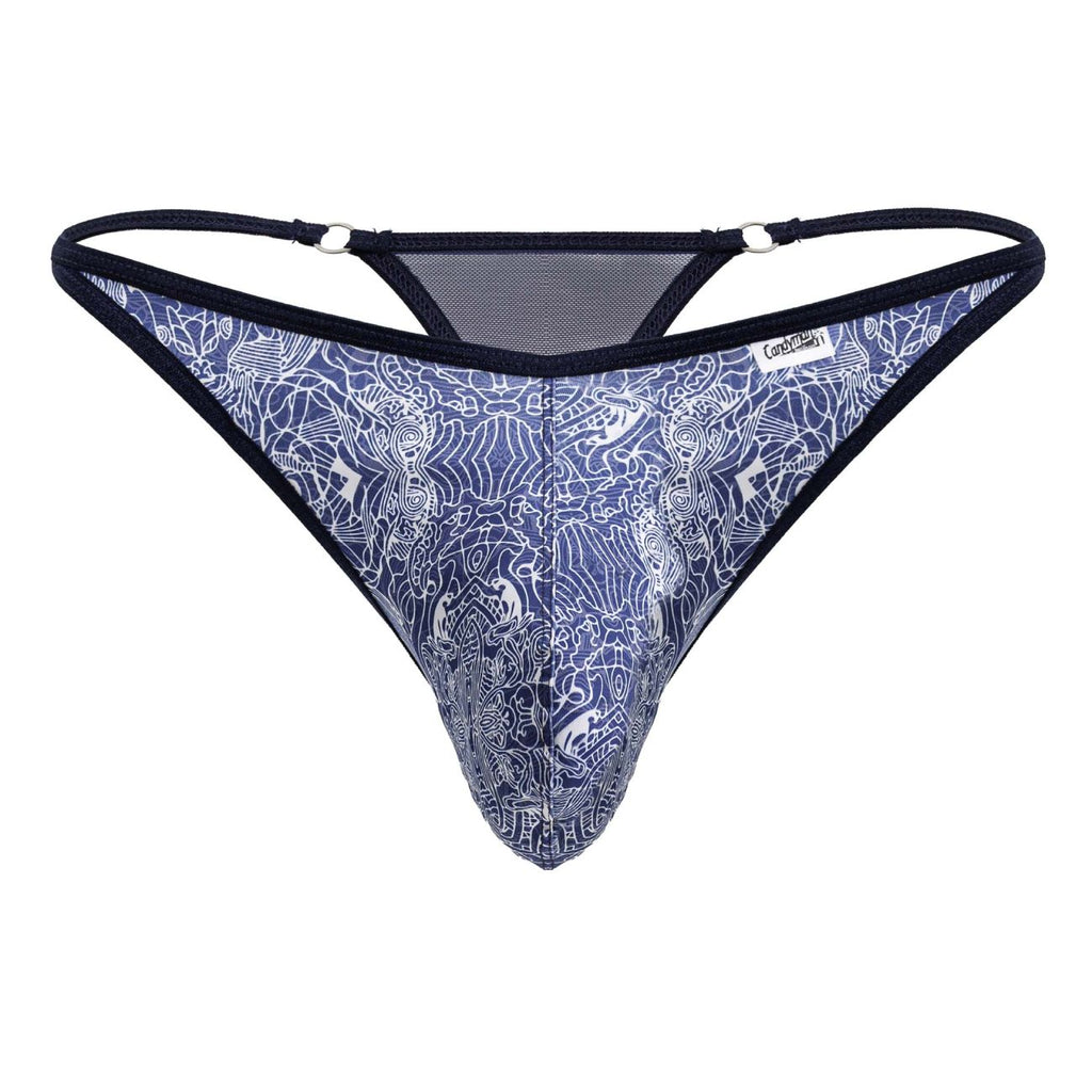 CandyMan Men's Underwear 99875 Water prints Thongs Color Blue-White