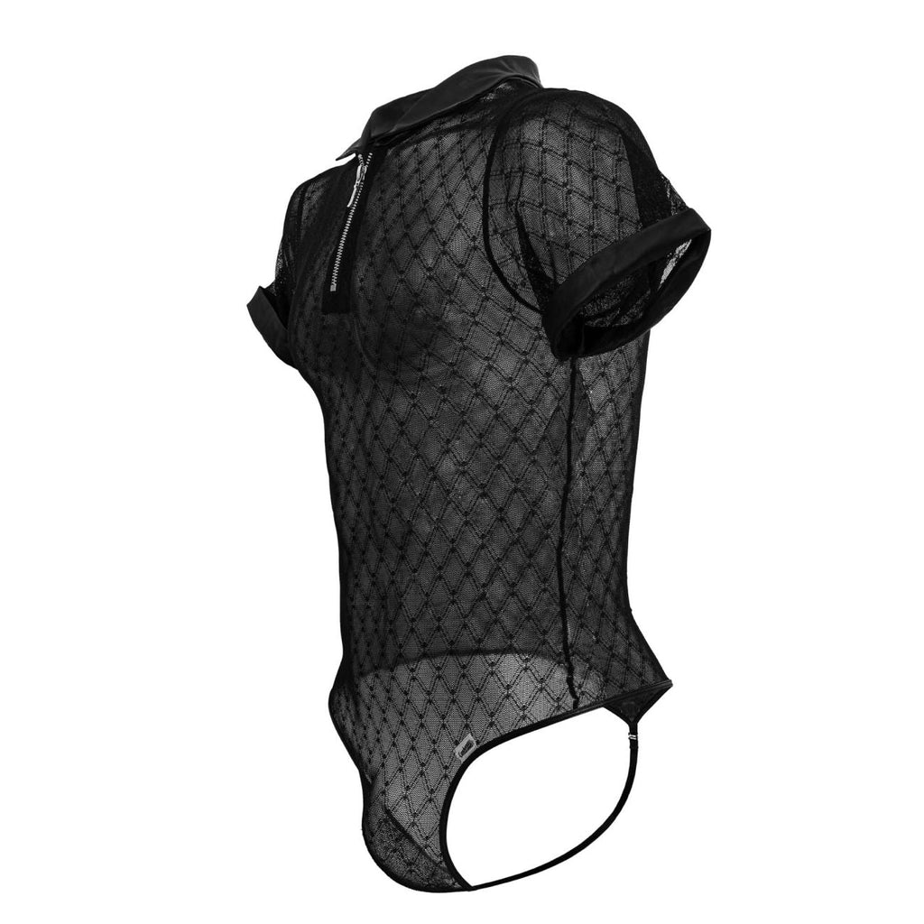 CandyMan Men's Underwear 99902 Geometric Mesh Bodysuit Color Black