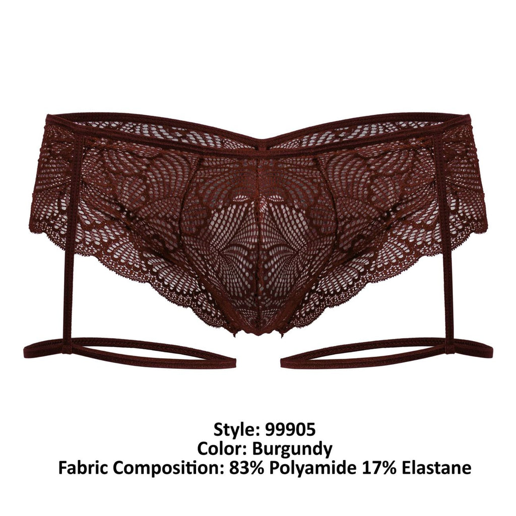 CandyMan Men's Underwear 99905 Garter Lace Briefs Color Burgundy
