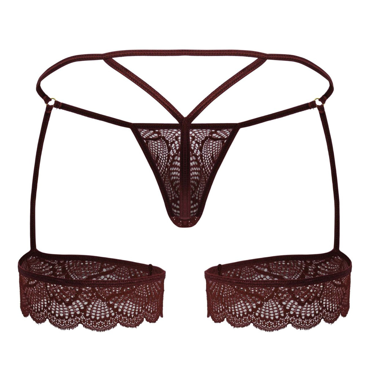 CandyMan Men's Underwear 99906 Garter Lace Thongs Color Burgundy