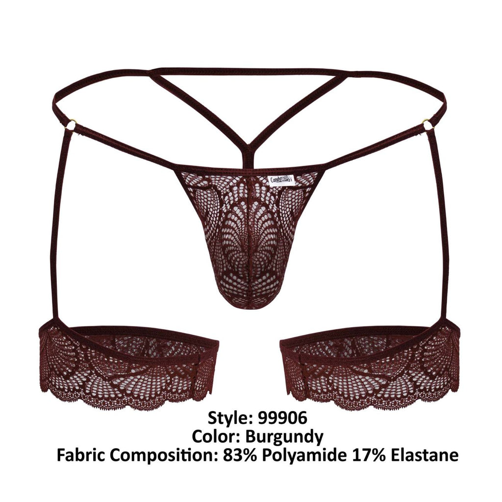 CandyMan Men's Underwear 99906 Garter Lace Thongs Color Burgundy