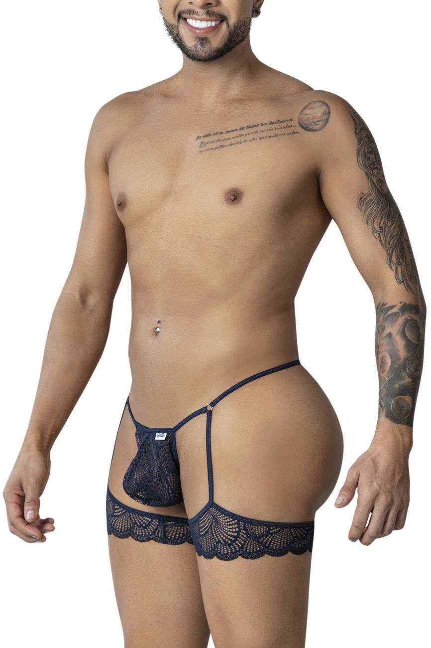 CandyMan Men's Underwear 99906 Garter Lace Thongs Color Navy