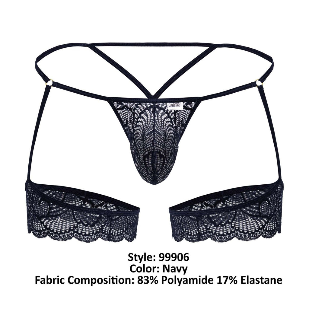 CandyMan Men's Underwear 99906 Garter Lace Thongs Color Navy