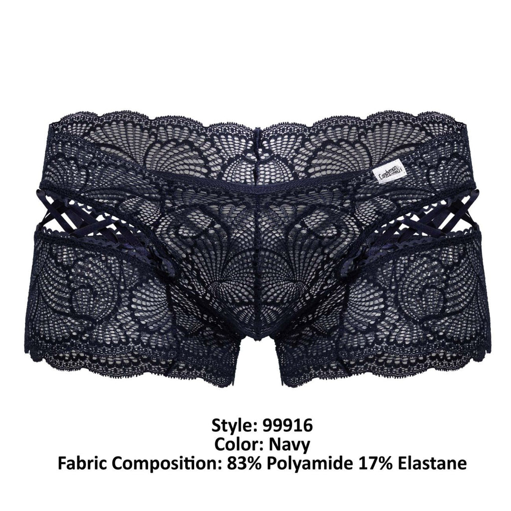 CandyMan Men's Underwear 99916 Lace Trunks Color Navy