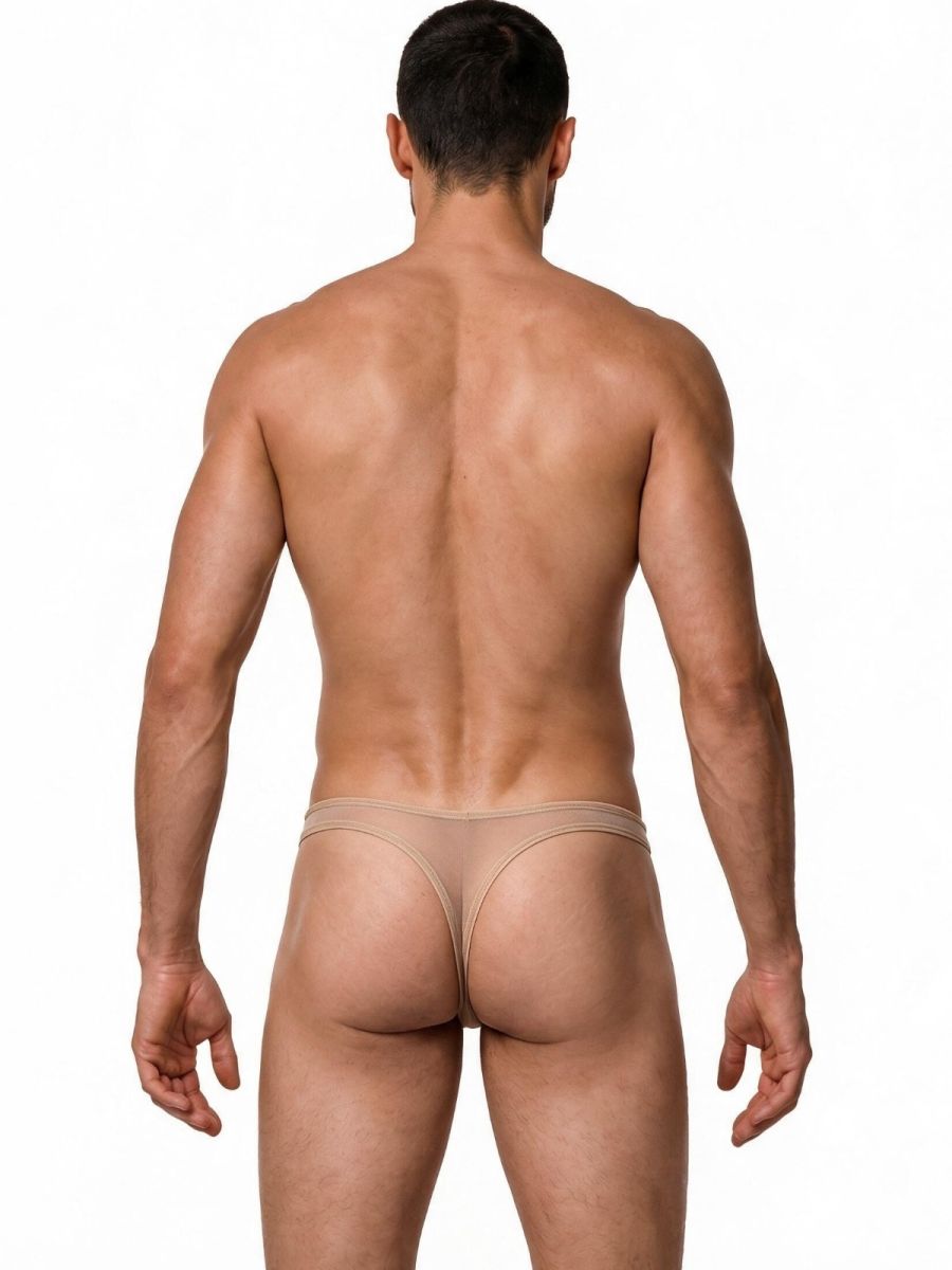 CandyMan 99954 Men's Underwear Sheer Mesh Thongs Color Beige Mesh