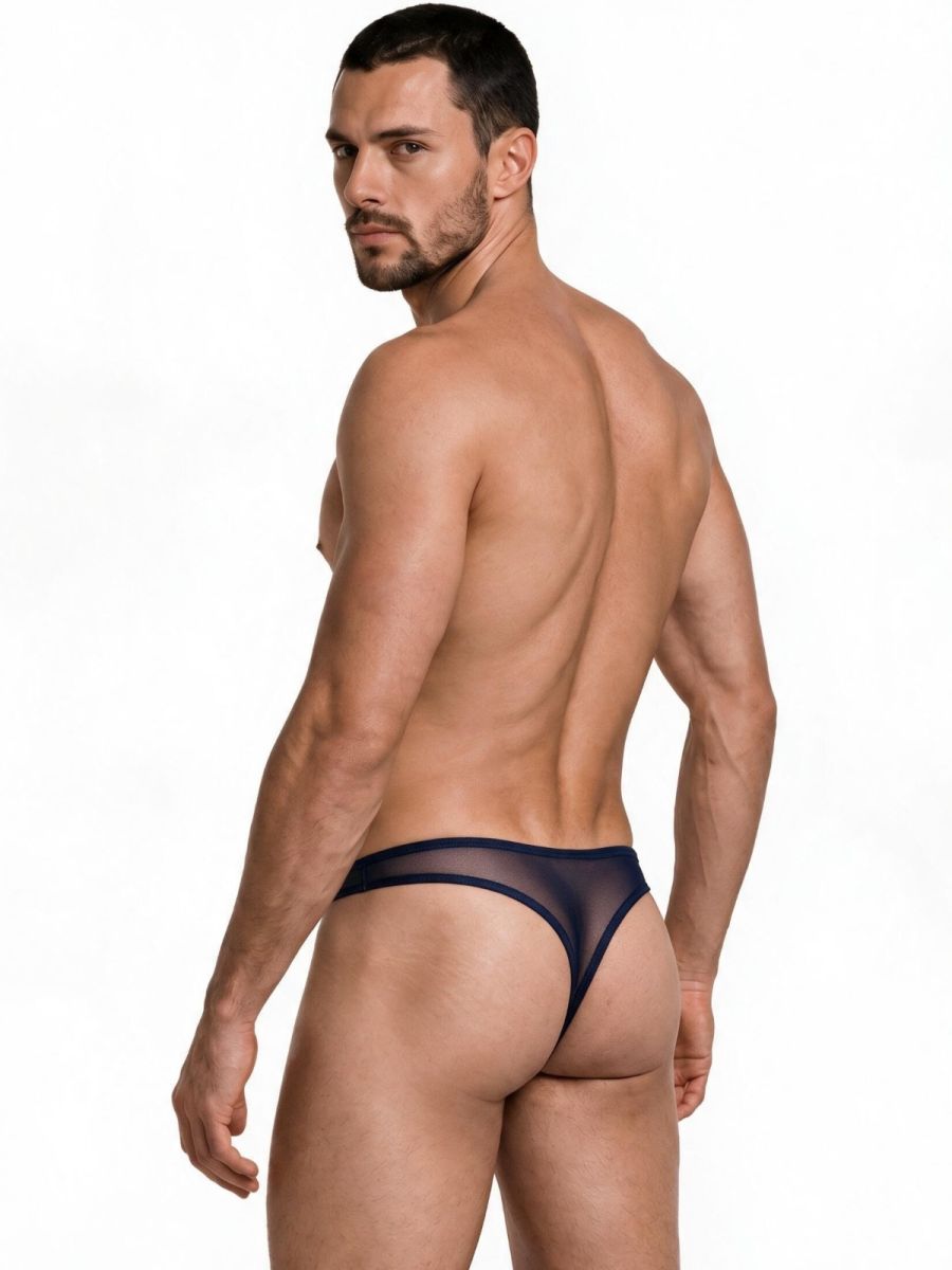 CandyMan 99954 Men's Underwear Sheer Mesh Thongs Color Navy Mesh