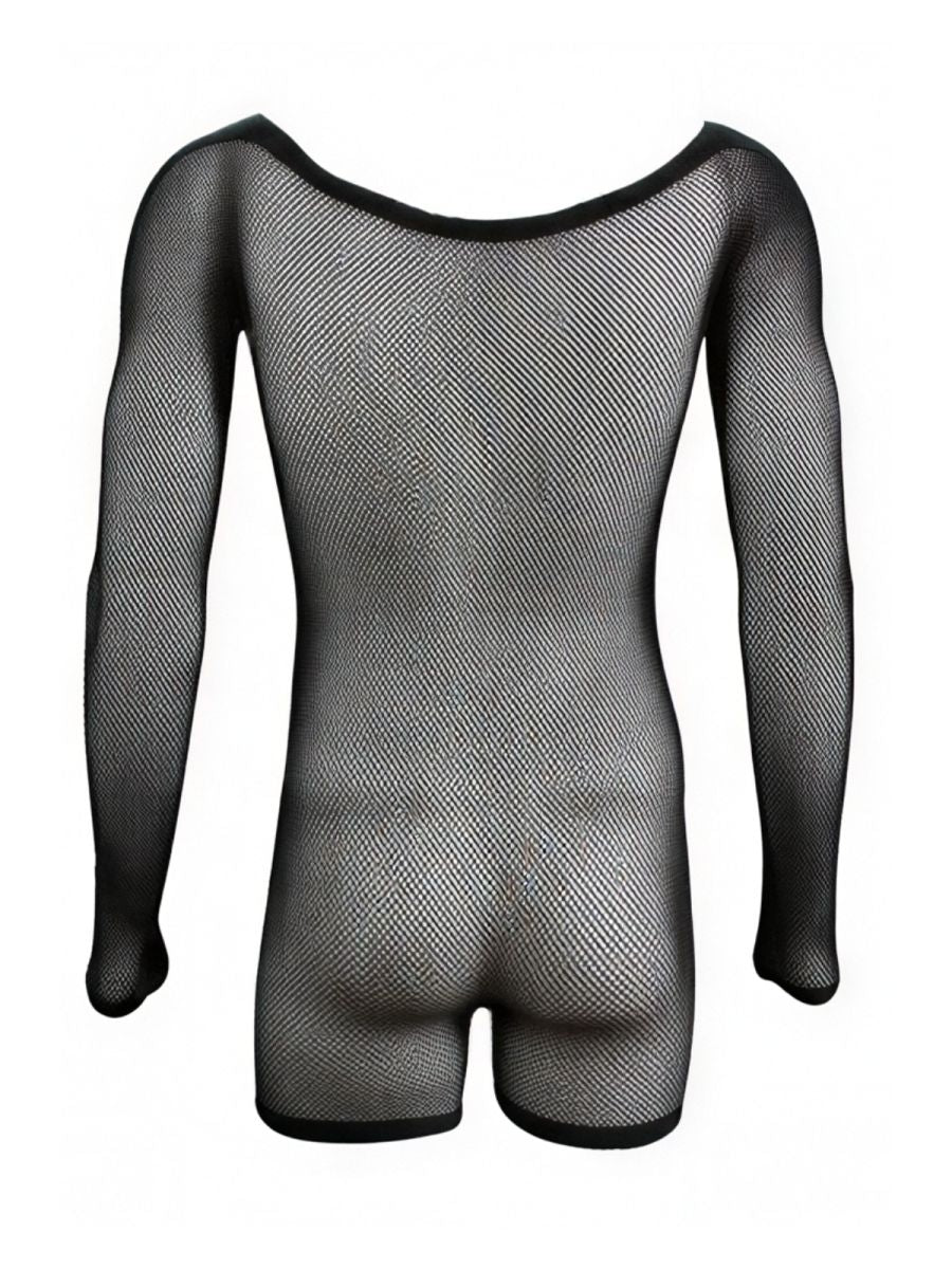 CandyMan 99955 Men's Underwear Patterned Fishnet Long Sleeve Bodysuit Color Black
