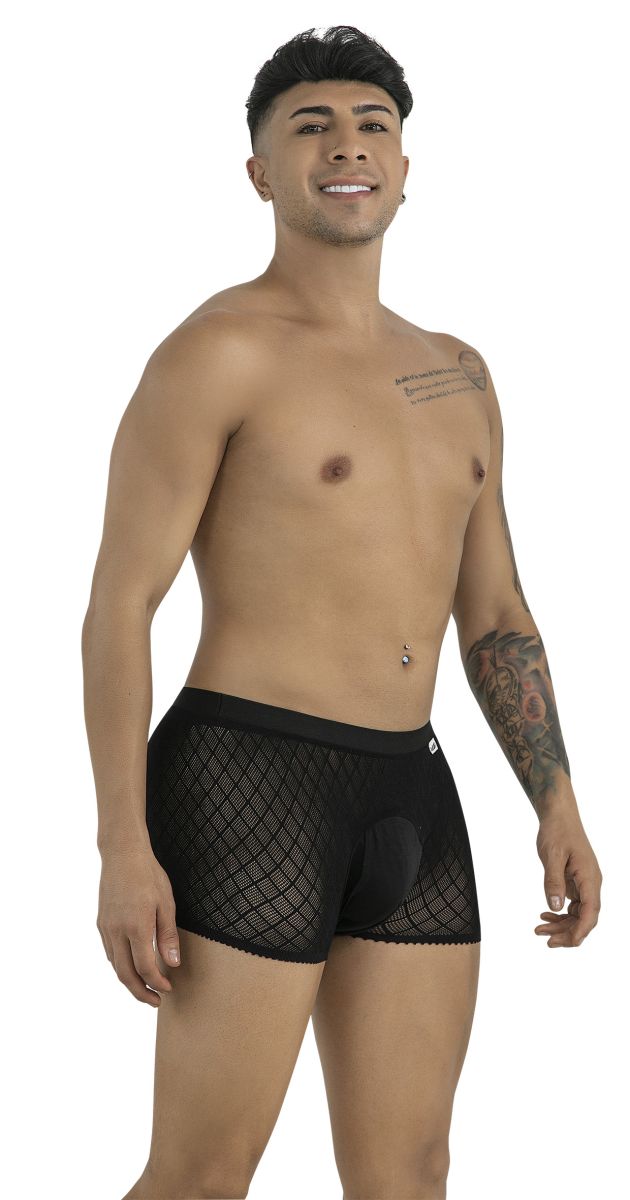 CandyMan 99962 Men's Underwear Sheer Geometric Mesh Boxer Briefs Color Black