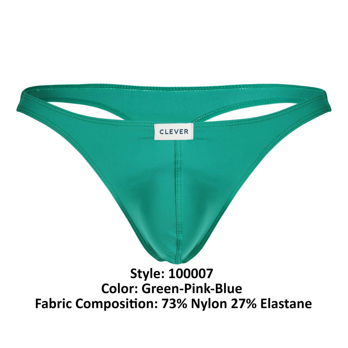 Clever Moda Men's Underwear 100007 3PK Autralian Latin Thongs Color Green-Pink-Blue