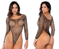 Mapale 1139 Long Sleeve Fishnet Rhinestone Bodysuit Color Black-Rhinestone