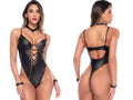Mapale 2825 Wet Black High-Leg Lace-Up Bodysuit Color Wet Black