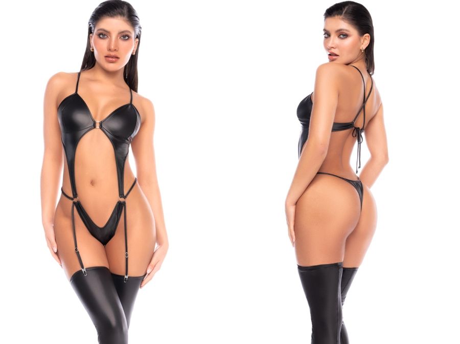 Mapale 2826 Wet Look Bodysuit in Wet Black Color Wet Black
