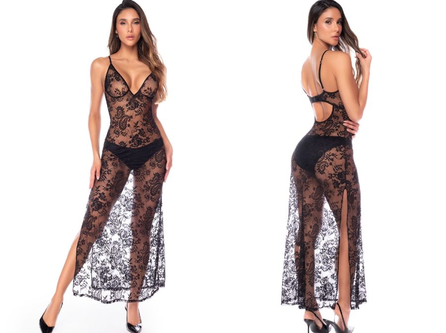 Mapale 7640 Elegant Black Lace Maxi Babydoll Color Black