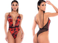 Mapale 80057 Sensual Floral Teddy in Black-Red Color Black-Red