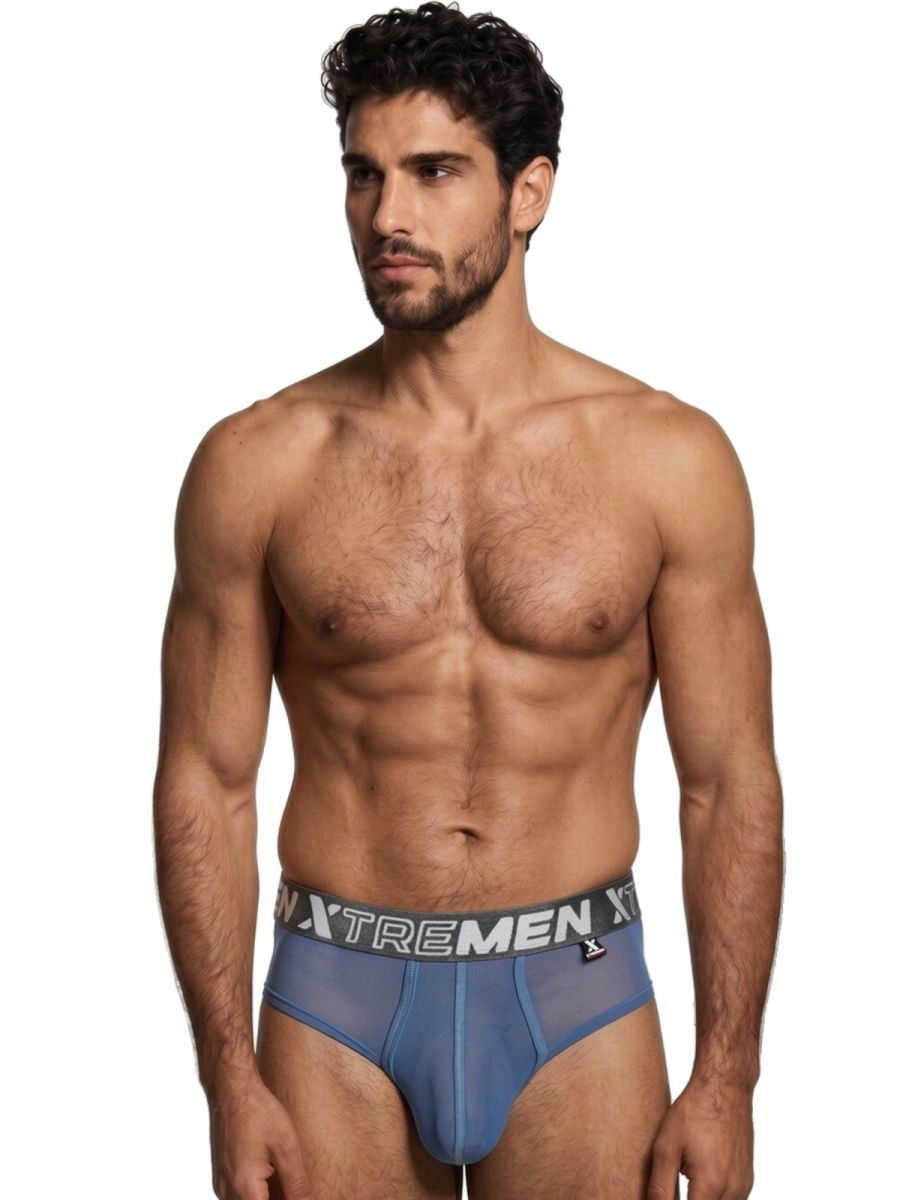 Xtremen 91262 Men's Underwear Sleek Microfiber Mesh Briefs Color Blue