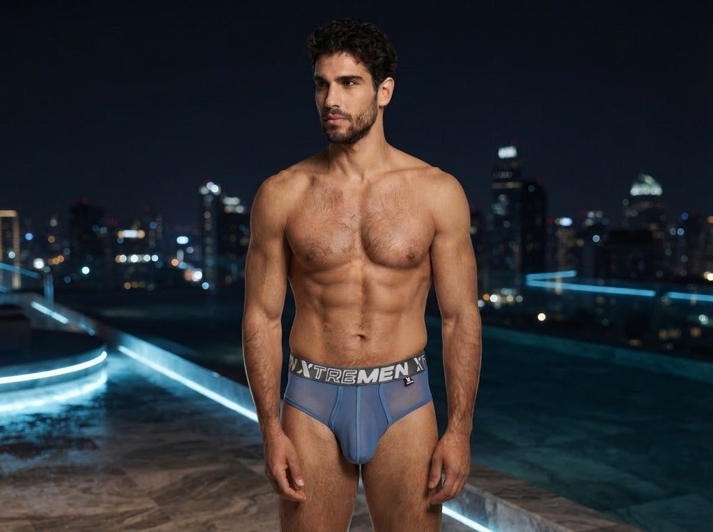 Xtremen 91262 Men's Underwear Sleek Microfiber Mesh Briefs Color Blue